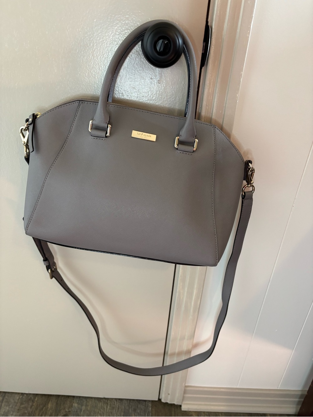 kate spade Gray Dome Satchel with Removable Strap and Gold Hardware